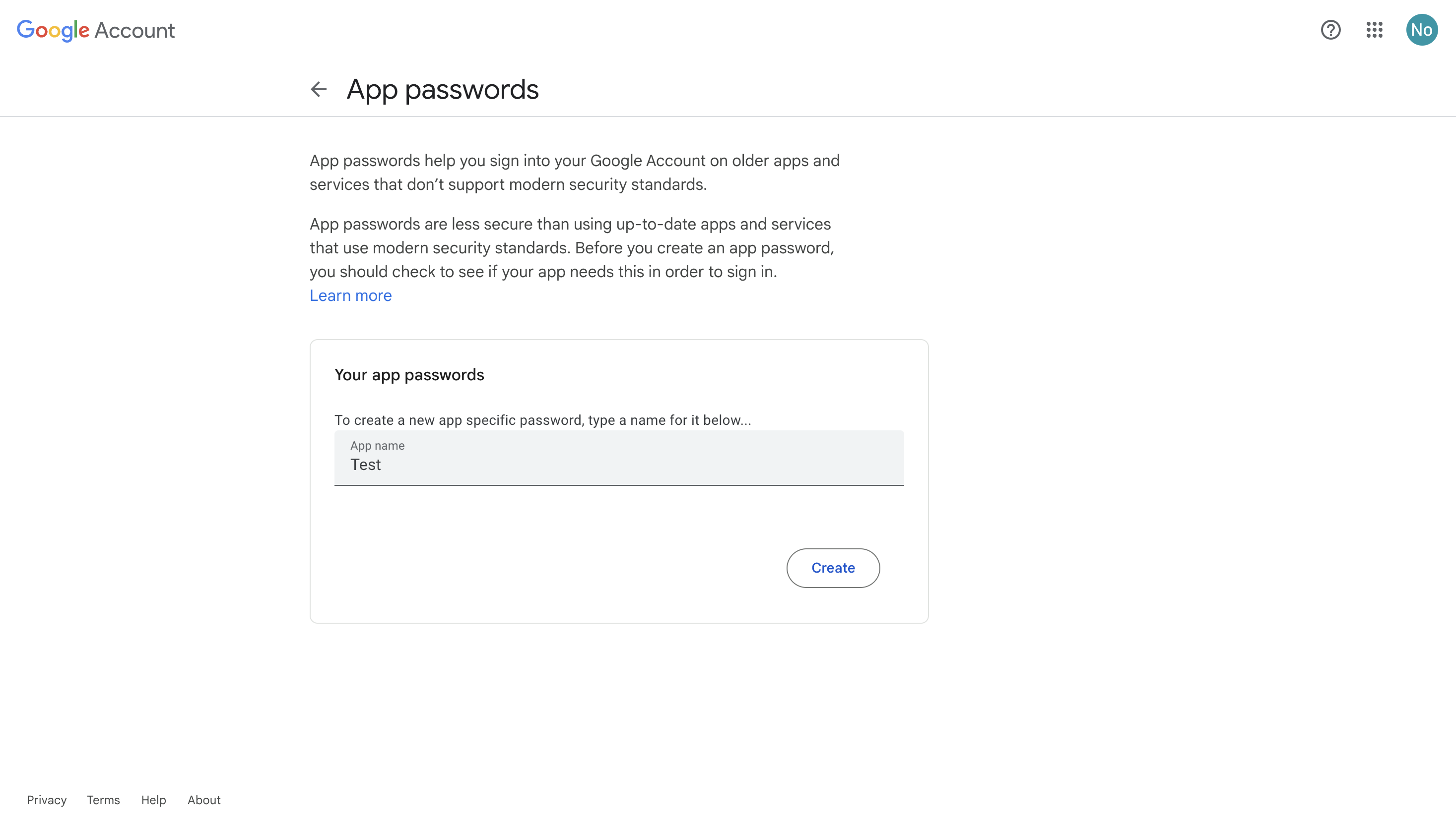 Application specific password create app